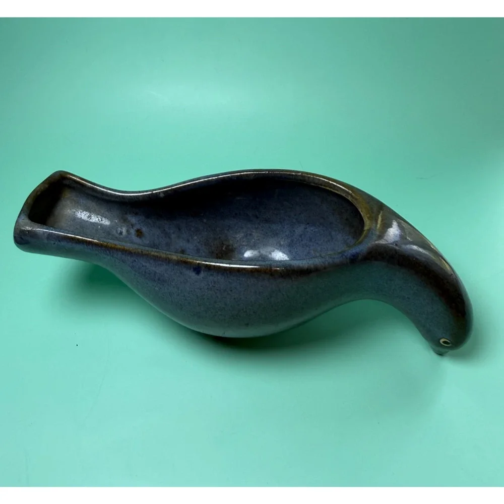 Vintage Smoky Mountain Tennessee Pottery Pigeon Bird Planter Feet MCM Blue Drip - Picture 2 of 9